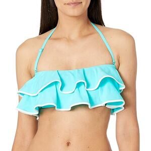 NWT Carmen Marc Valvo Women's Ruffle Bandeau Bikini Top Aqua Blue Swim L